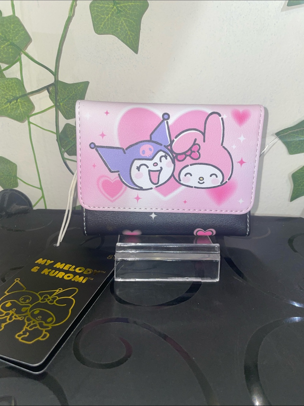 Loungefly My Melody & Kuromi Foldable Card Wallet in Pink and Black